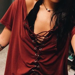 crop top lace up shirt
